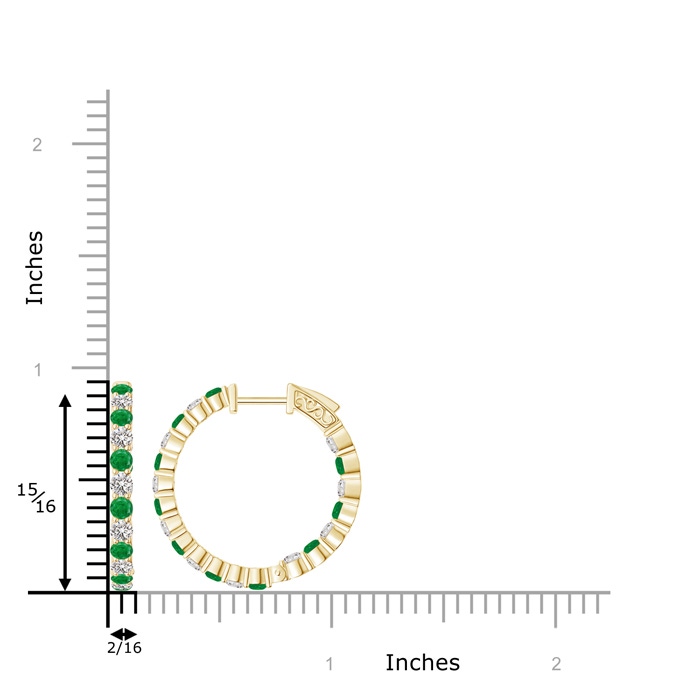 2.1mm AA Round Emerald and Diamond Inside Out Hoop Earrings in Yellow Gold product image