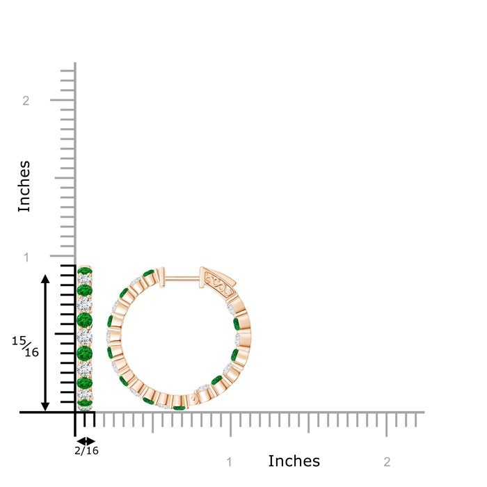 2.1mm AAAA Round Emerald and Diamond Inside Out Hoop Earrings in Rose Gold product image