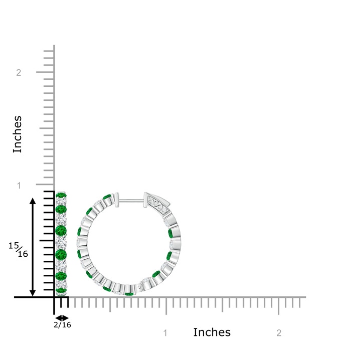 2.1mm AAAA Round Emerald and Diamond Inside Out Hoop Earrings in White Gold product image