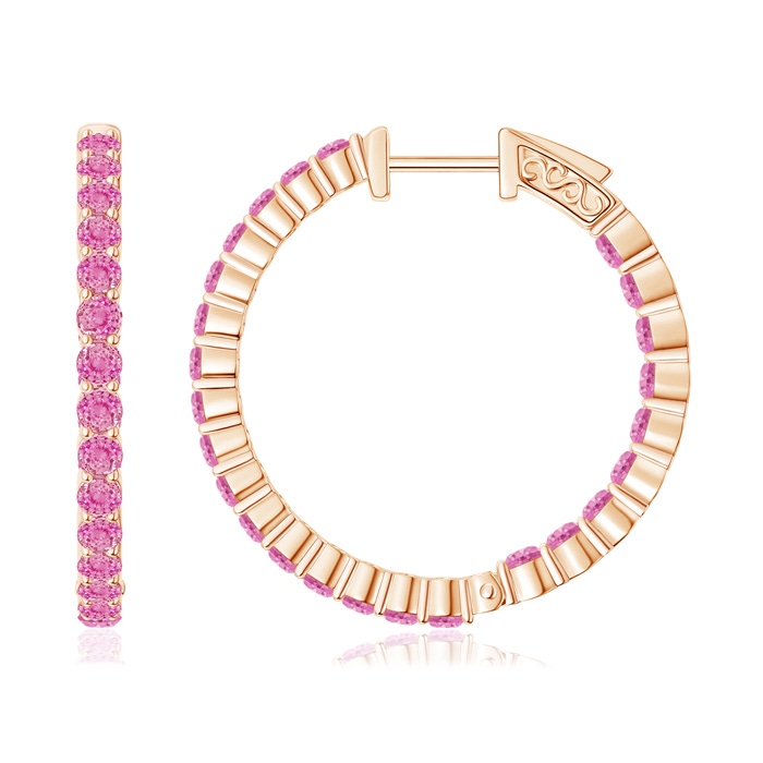 1.6mm AA Round Pink Sapphire Inside Out Hoop Earrings in Rose Gold 