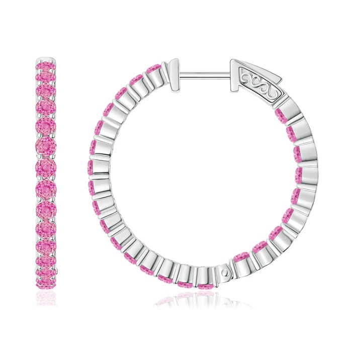 1.6mm AA Round Pink Sapphire Inside Out Hoop Earrings in White Gold 