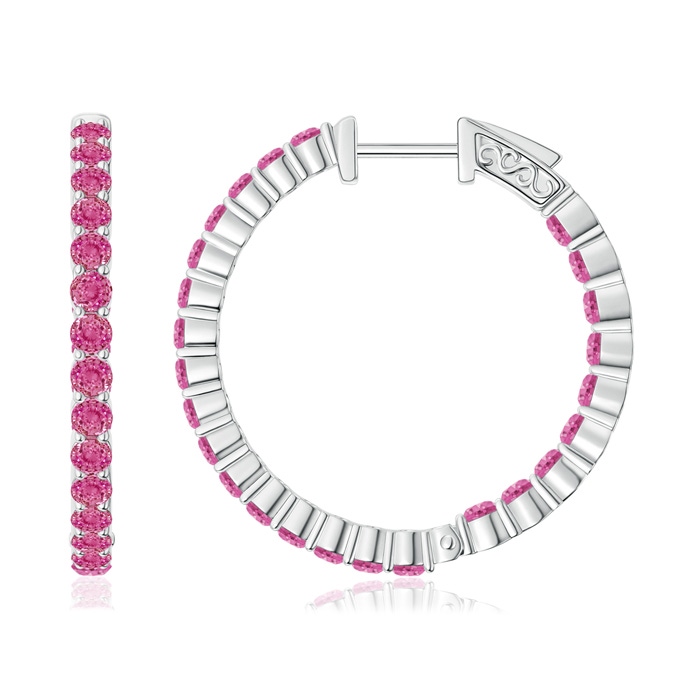 1.6mm AAA Round Pink Sapphire Inside Out Hoop Earrings in White Gold