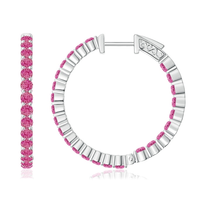 1.6mm AAA Round Pink Sapphire Inside Out Hoop Earrings in White Gold 