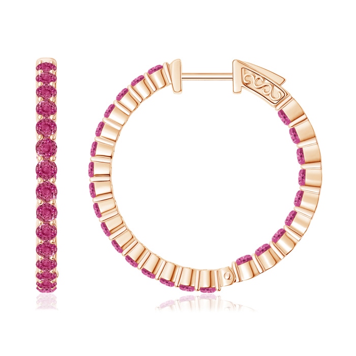 1.6mm AAAA Round Pink Sapphire Inside Out Hoop Earrings in Rose Gold