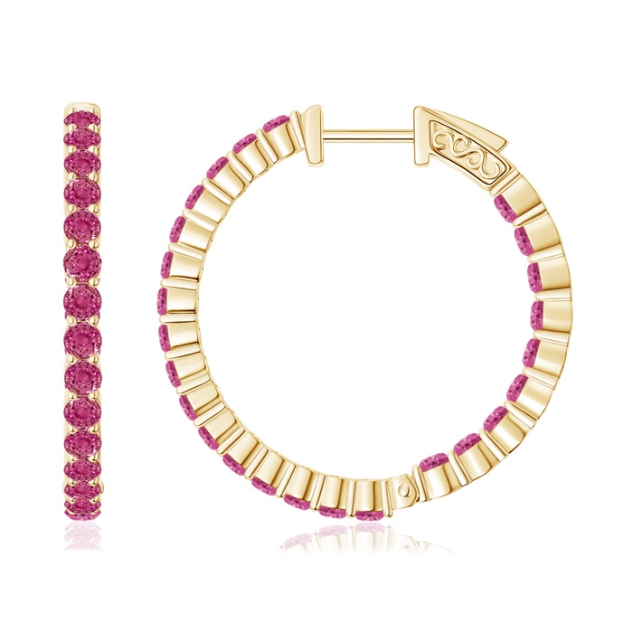 1.6mm AAAA Round Pink Sapphire Inside Out Hoop Earrings in Yellow Gold