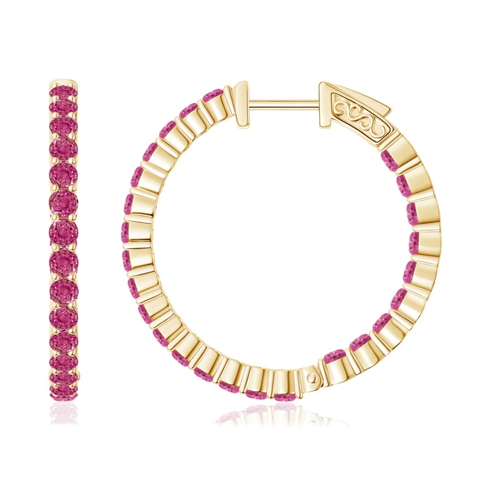 1.6mm AAAA Round Pink Sapphire Inside Out Hoop Earrings in Yellow Gold 