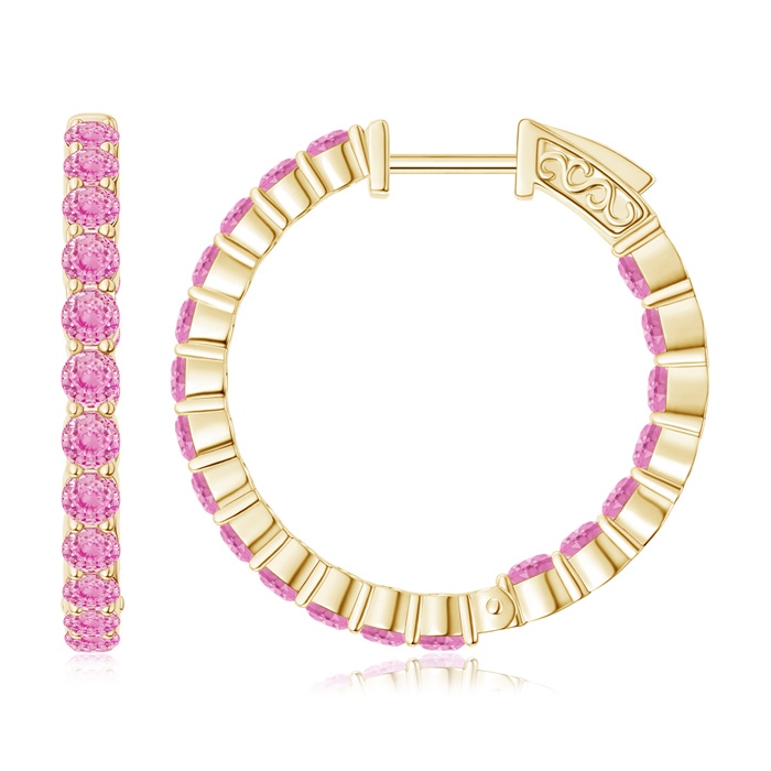 2.1mm A Round Pink Sapphire Inside Out Hoop Earrings in Yellow Gold 