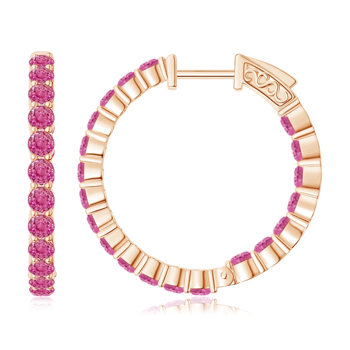 2.1mm AAA Round Pink Sapphire Inside Out Hoop Earrings in Rose Gold 