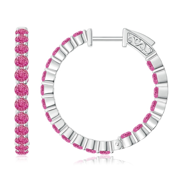 2.1mm AAA Round Pink Sapphire Inside Out Hoop Earrings in White Gold