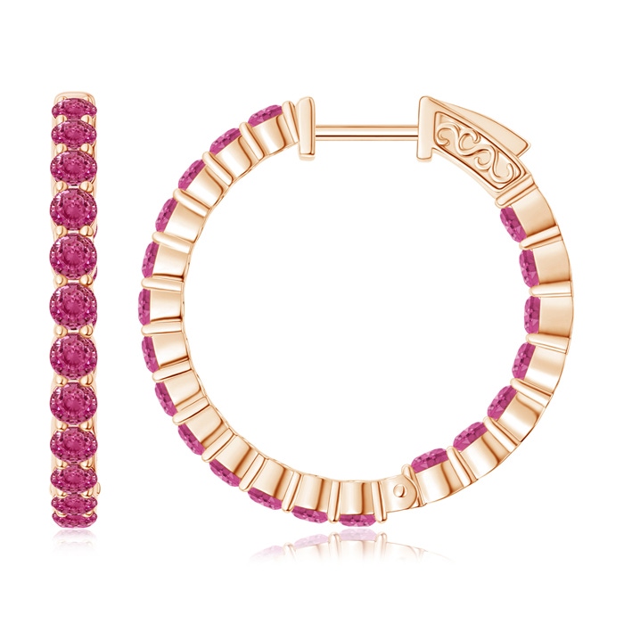 2.1mm AAAA Round Pink Sapphire Inside Out Hoop Earrings in Rose Gold 