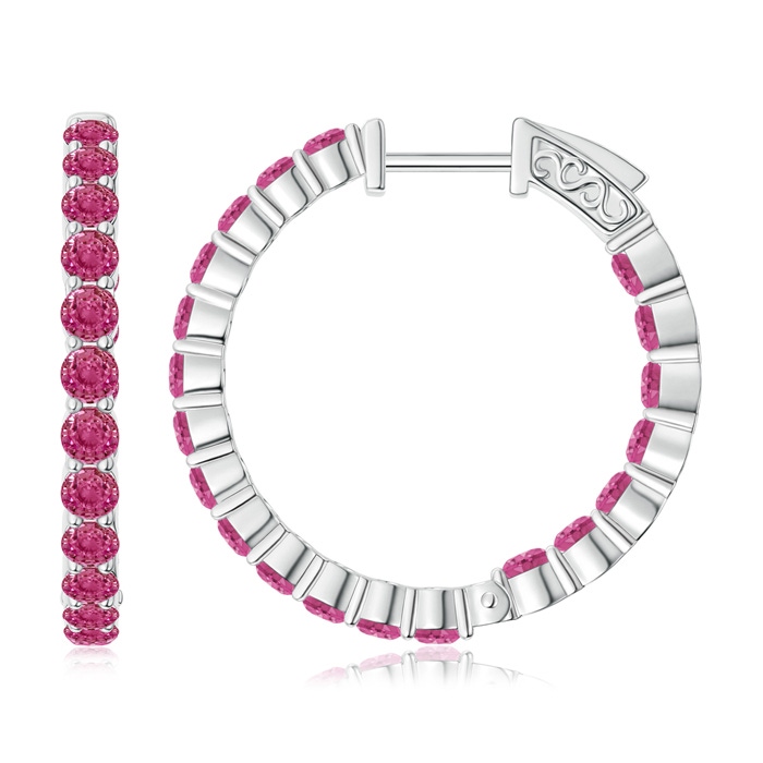 2.1mm AAAA Round Pink Sapphire Inside Out Hoop Earrings in White Gold 