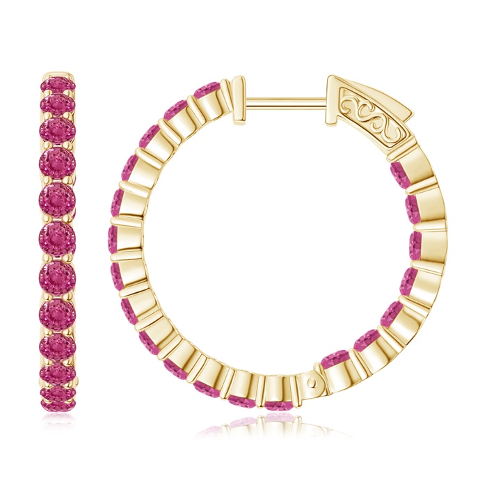 2.1mm AAAA Round Pink Sapphire Inside Out Hoop Earrings in Yellow Gold 
