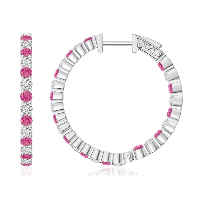 1.6mm AAA Round Pink Sapphire and Diamond Inside Out Hoop Earrings in White Gold 