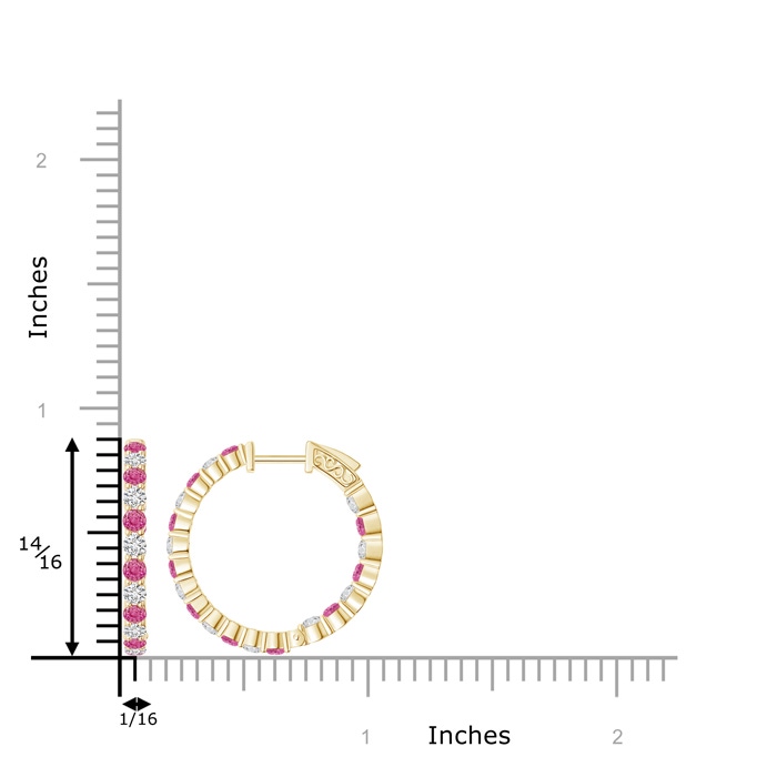 1.6mm AAA Round Pink Sapphire and Diamond Inside Out Hoop Earrings in Yellow Gold product image