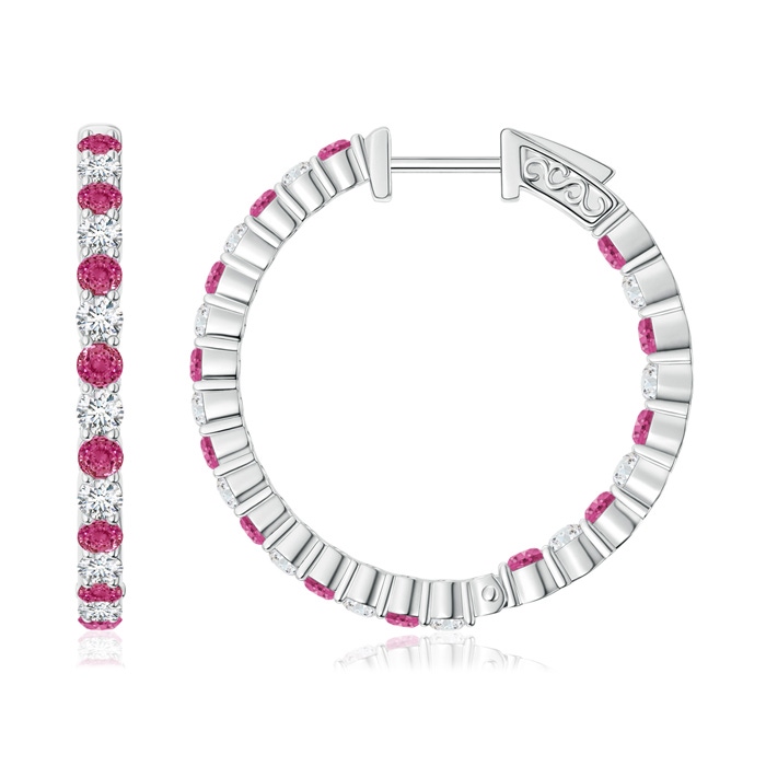 1.6mm AAAA Round Pink Sapphire and Diamond Inside Out Hoop Earrings in White Gold 