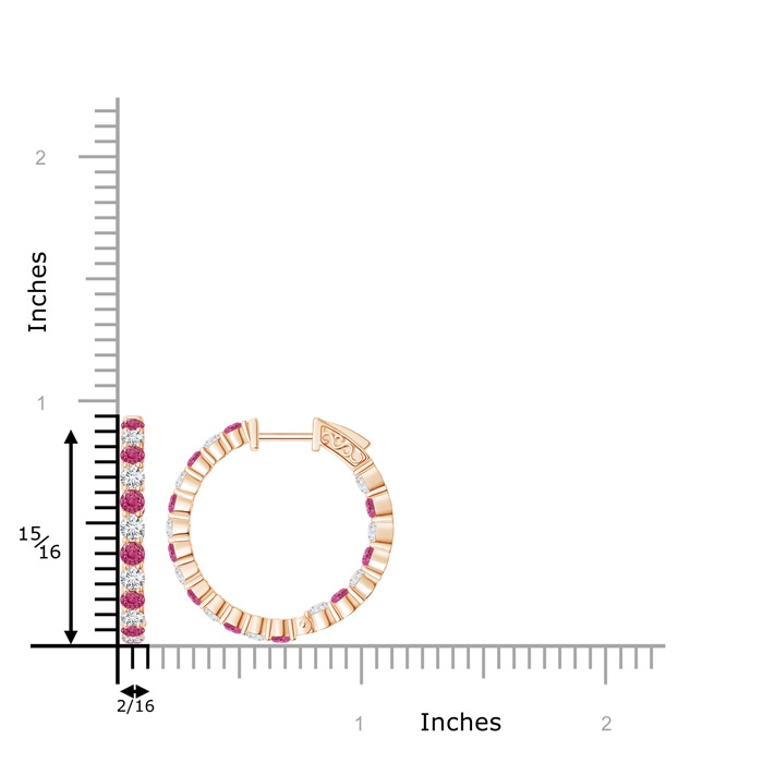2.1mm AAAA Round Pink Sapphire and Diamond Inside Out Hoop Earrings in Rose Gold product image