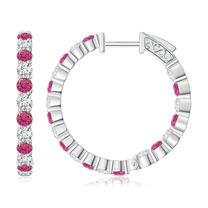 2.1mm AAAA Round Pink Sapphire and Diamond Inside Out Hoop Earrings in White Gold 