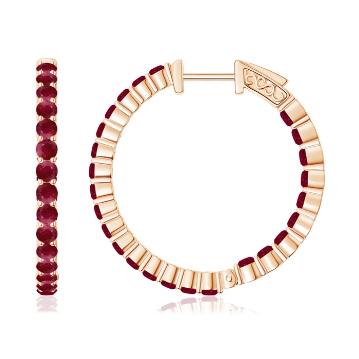 1.6mm A Round Ruby Inside Out Hoop Earrings in Rose Gold 