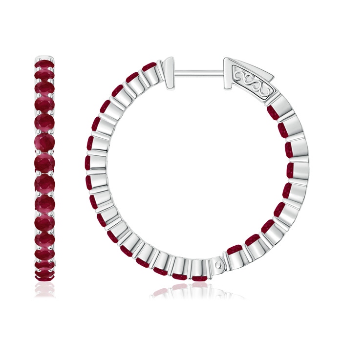 1.6mm A Round Ruby Inside Out Hoop Earrings in White Gold 