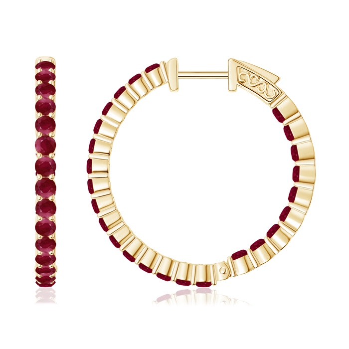 1.6mm A Round Ruby Inside Out Hoop Earrings in Yellow Gold 