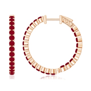 1.6mm AA Round Ruby Inside Out Hoop Earrings in 9K Rose Gold