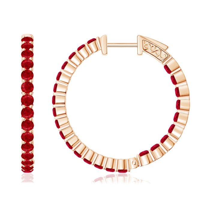 1.6mm AAA Round Ruby Inside Out Hoop Earrings in Rose Gold 