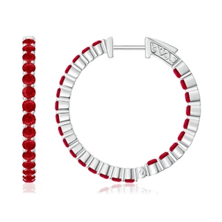 1.6mm AAA Round Ruby Inside Out Hoop Earrings in White Gold