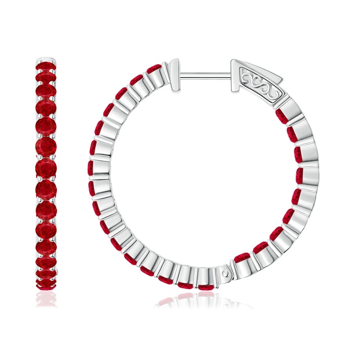 1.6mm AAA Round Ruby Inside Out Hoop Earrings in White Gold 