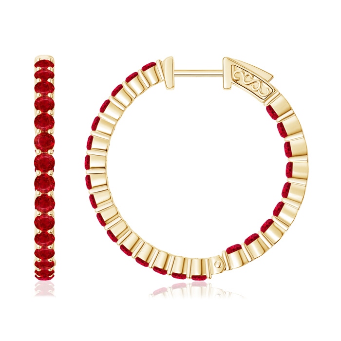 1.6mm AAA Round Ruby Inside Out Hoop Earrings in Yellow Gold 