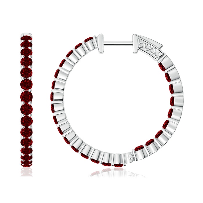 1.6mm AAAA Round Ruby Inside Out Hoop Earrings in White Gold