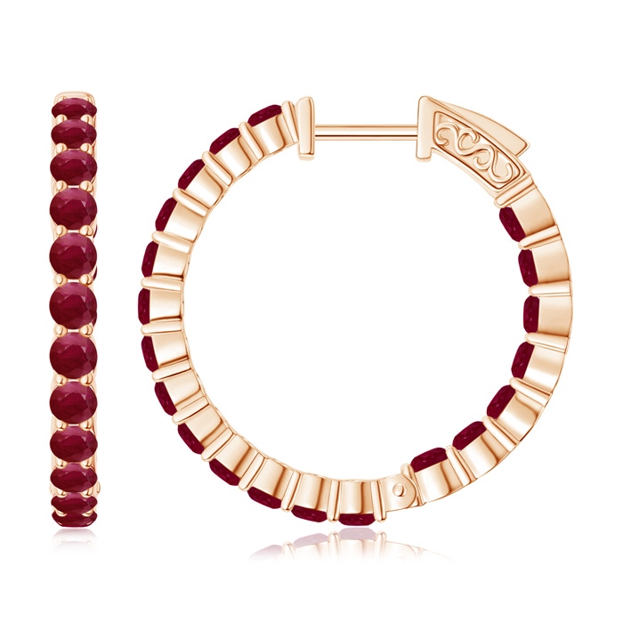 2.1mm A Round Ruby Inside Out Hoop Earrings in Rose Gold 