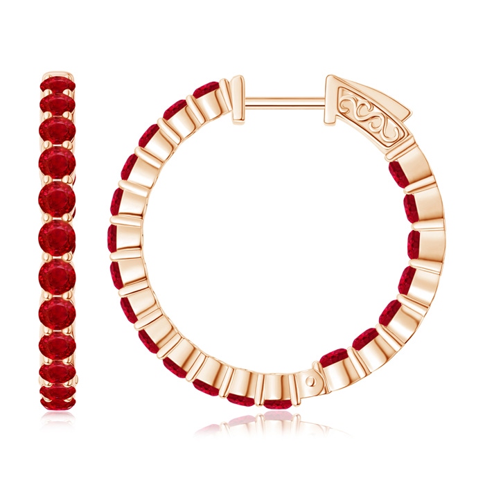 2.1mm AAA Round Ruby Inside Out Hoop Earrings in Rose Gold 