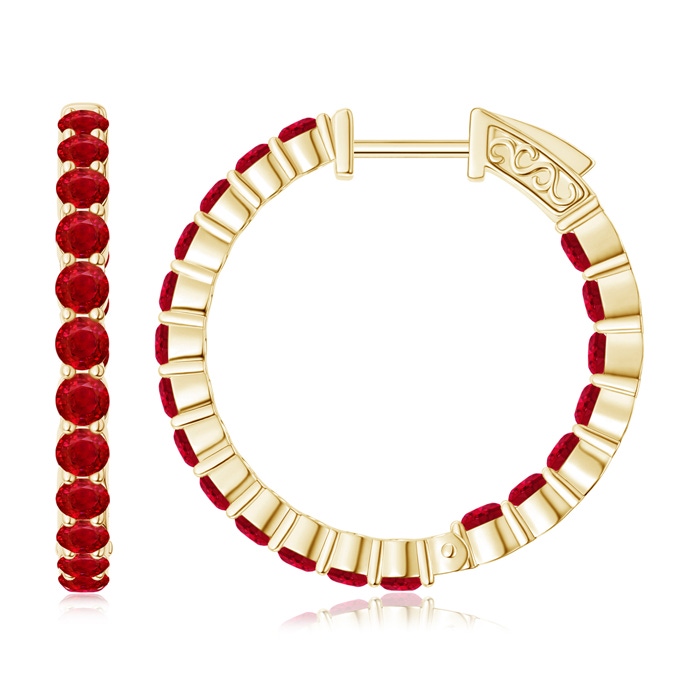 2.1mm AAA Round Ruby Inside Out Hoop Earrings in Yellow Gold 
