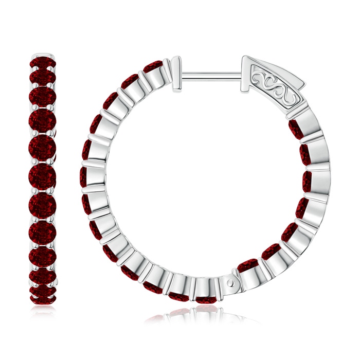 2.1mm AAAA Round Ruby Inside Out Hoop Earrings in White Gold