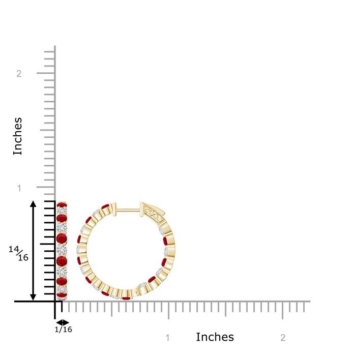 1.6mm AAA Round Ruby and Diamond Inside Out Hoop Earrings in 9K Yellow Gold Product Image