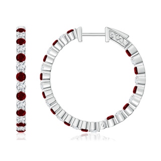 1.6mm AAAA Round Ruby and Diamond Inside Out Hoop Earrings in White Gold