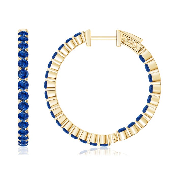 Channel-Set Blue Sapphire and Diamond Hinged Hoop Earrings | Angara