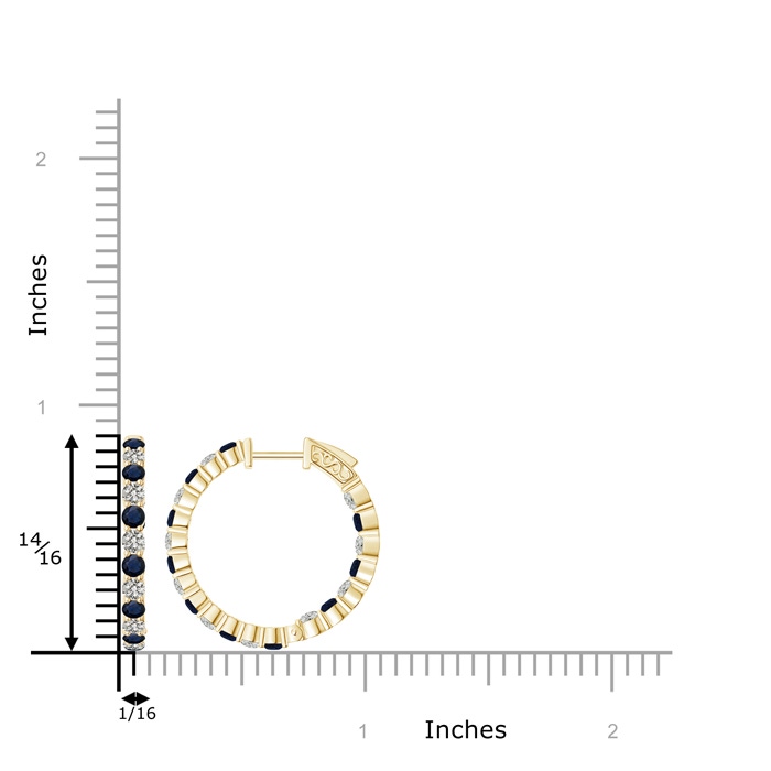 1.6mm A Round Sapphire and Diamond Inside Out Hoop Earrings in Yellow Gold product image