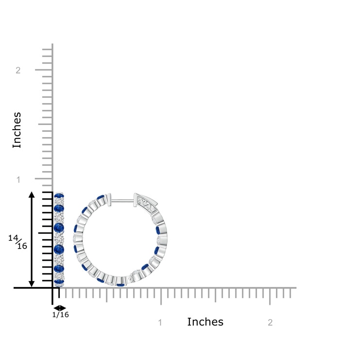 1.6mm AAA Round Sapphire and Diamond Inside Out Hoop Earrings in White Gold product image