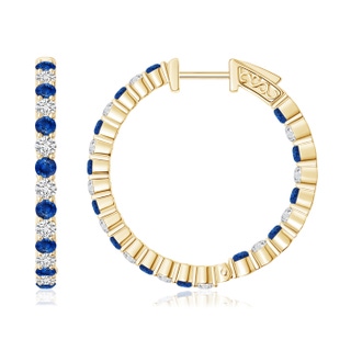 1.6mm AAA Round Sapphire and Diamond Inside Out Hoop Earrings in Yellow Gold