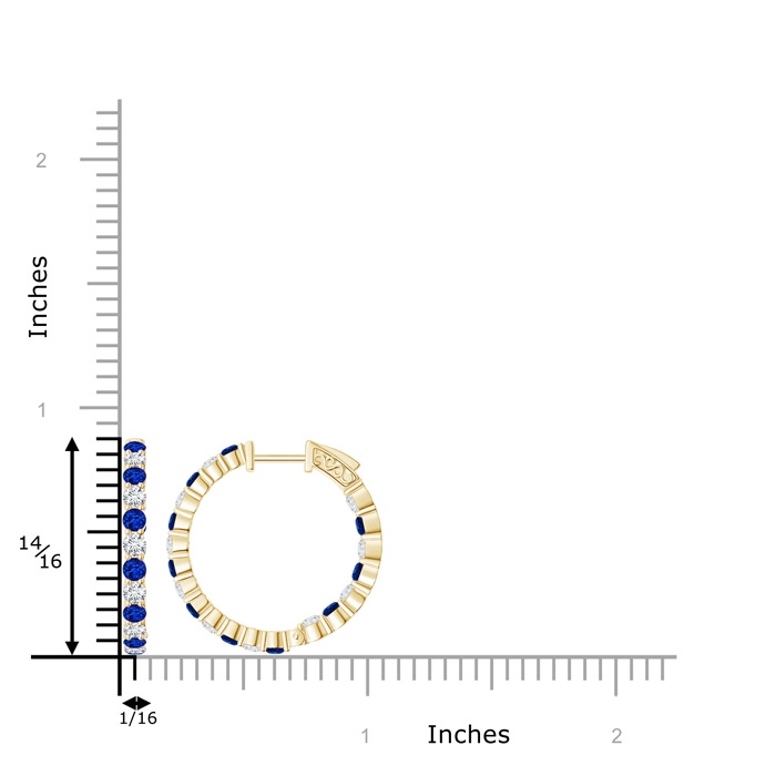 1.6mm AAAA Round Sapphire and Diamond Inside Out Hoop Earrings in Yellow Gold product image
