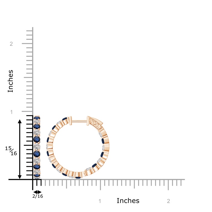 2.1mm AA Round Sapphire and Diamond Inside Out Hoop Earrings in Rose Gold product image