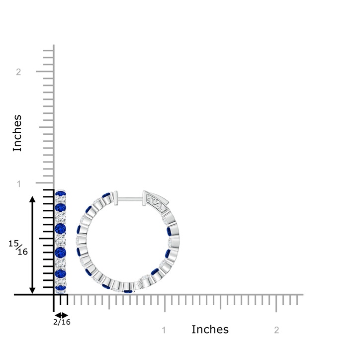 2.1mm AAAA Round Sapphire and Diamond Inside Out Hoop Earrings in White Gold Product Image