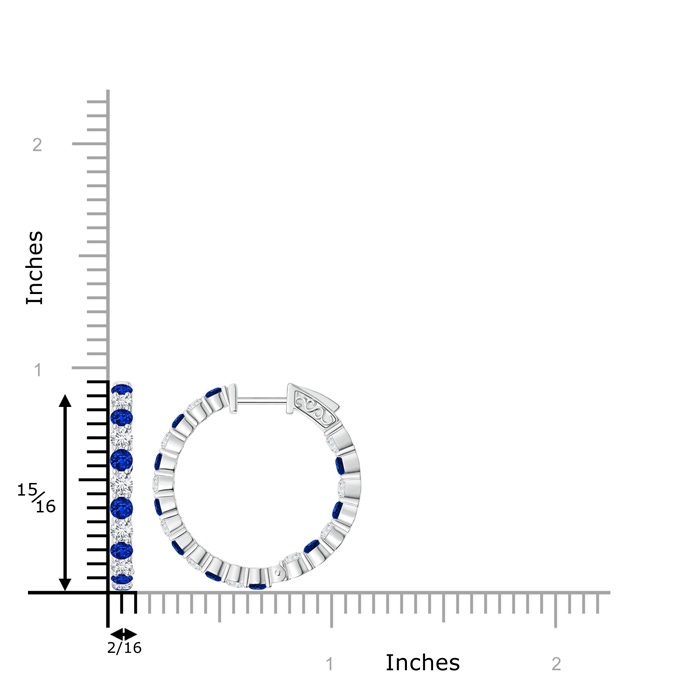 2.1mm AAAA Round Sapphire and Diamond Inside Out Hoop Earrings in White Gold product image