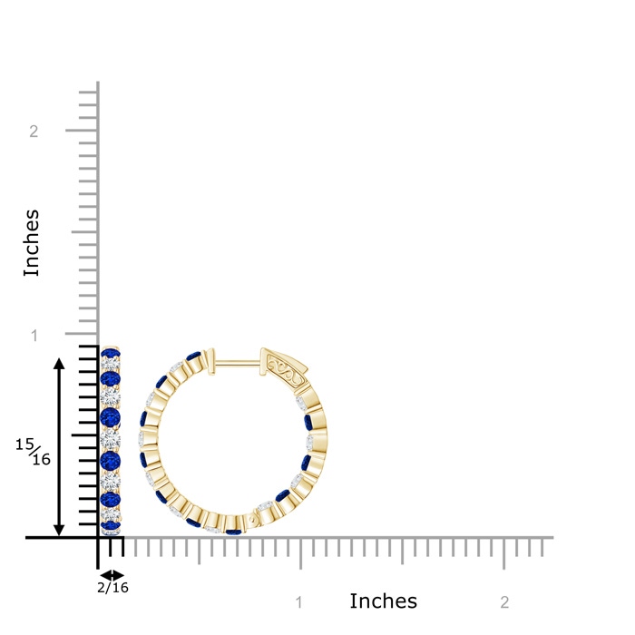 2.1mm AAAA Round Sapphire and Diamond Inside Out Hoop Earrings in Yellow Gold product image