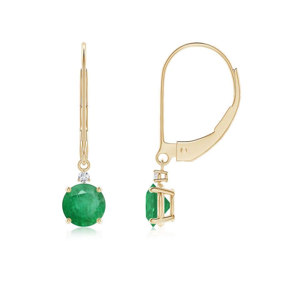 5mm A Emerald and Diamond Leverback Drop Earrings in Yellow Gold 