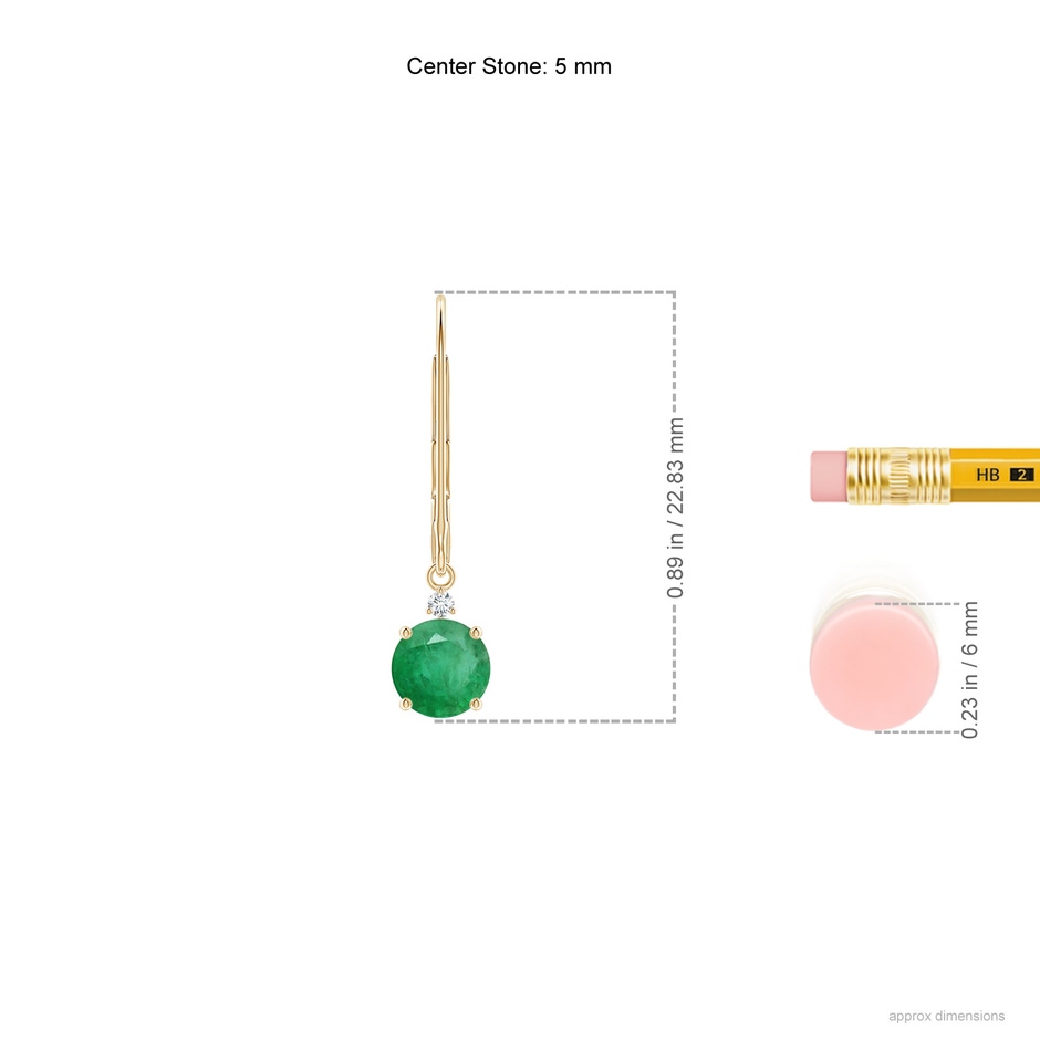 5mm A Emerald and Diamond Leverback Drop Earrings in Yellow Gold ruler