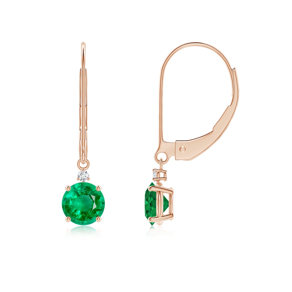 5mm AAA Emerald and Diamond Leverback Drop Earrings in Rose Gold