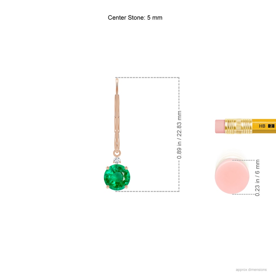 5mm AAA Emerald and Diamond Leverback Drop Earrings in Rose Gold ruler