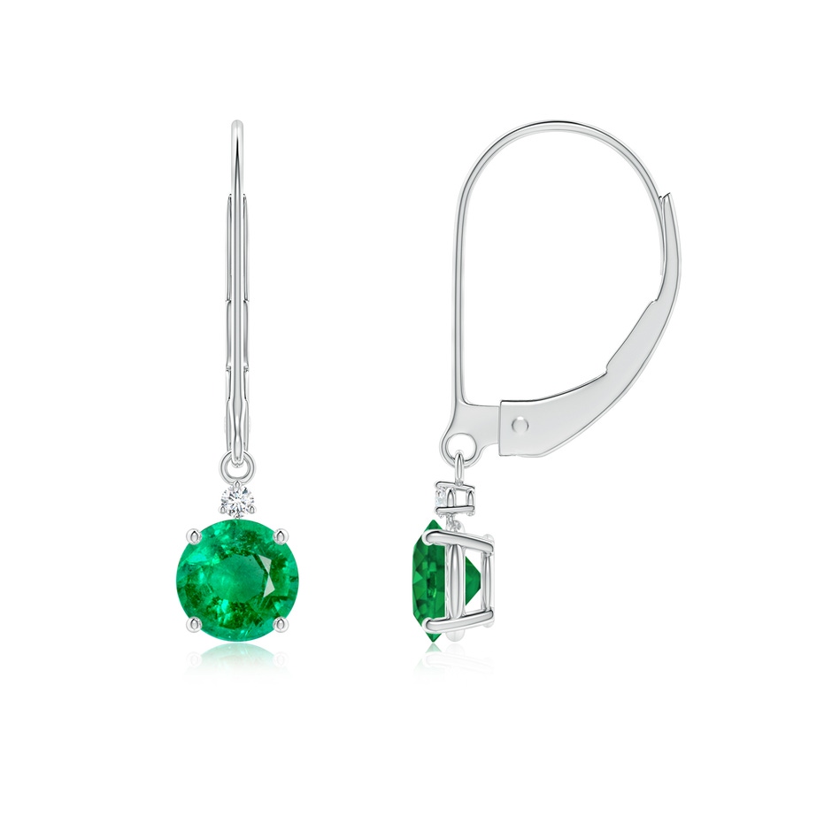 5mm AAA Emerald and Diamond Leverback Drop Earrings in White Gold 